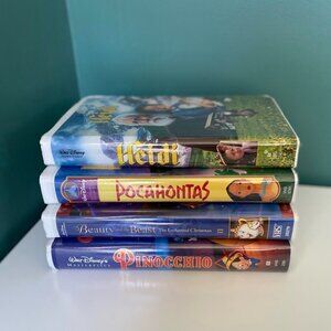 DISNEY VHS Lot of 4 Heidi Pocahontas Pinocchio Beauty Beast Enchanted Christmas